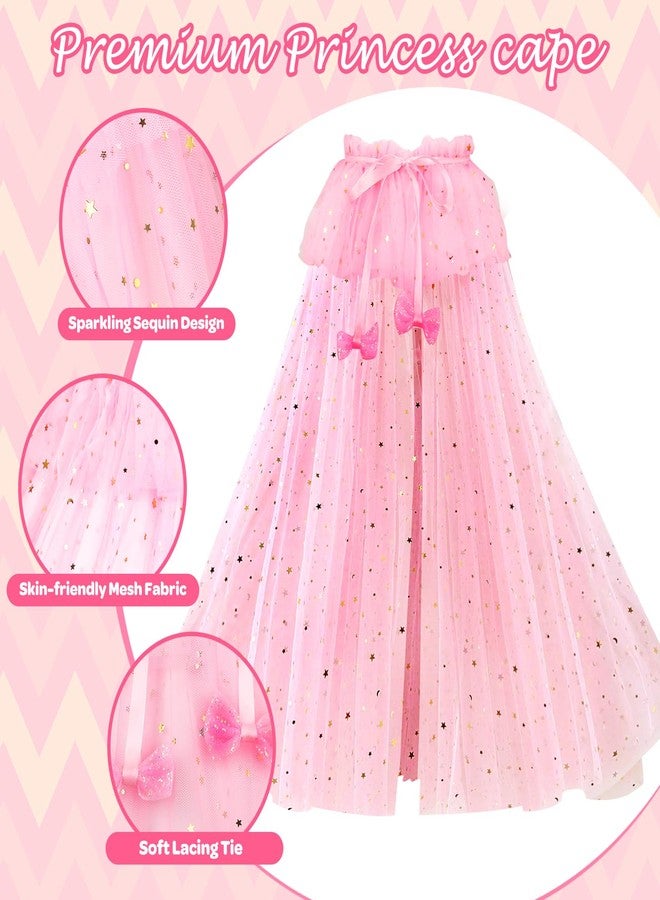 ShyLizard Princess Dress Up Clothes for Little Girls, 10 Pcs Toddler Dress Up Toys, Princess Cape with Crown, Wand, Jewelry, Princess Play Toys Gifts for 3 4 5 6 Year Old Girls(Pink) - Image 2